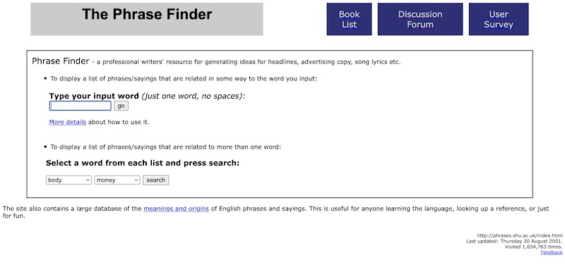 The phrases.shu.ac.uk website